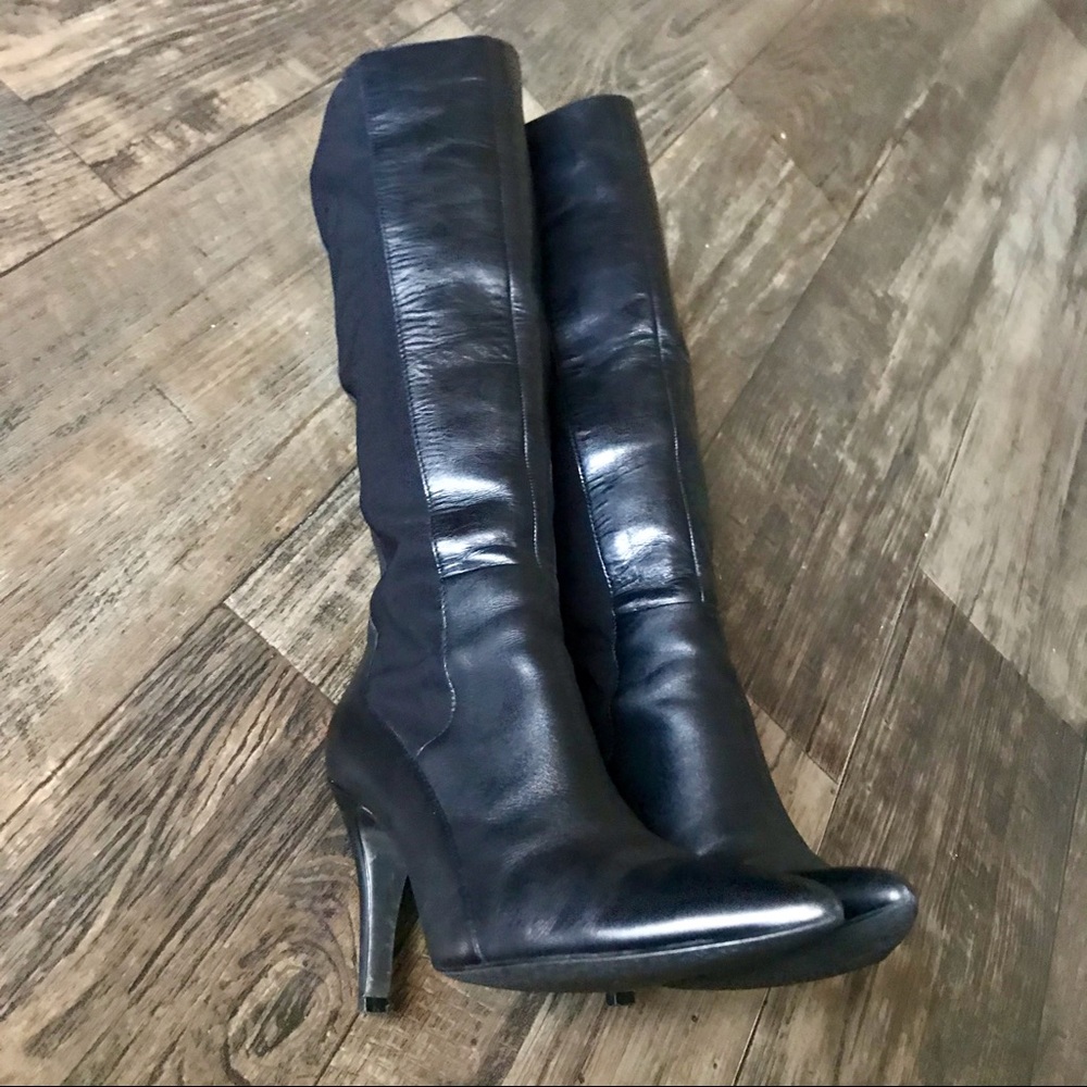 Tahari Black Leather Pull On High Heeled Boots 7 - Picture 7 of 16